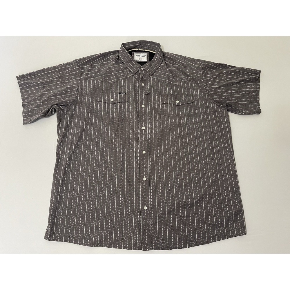 Poncho The Hondo Shirt Men's XL Gray Pearl Snap UPF Vented Stretch Regular Fit.